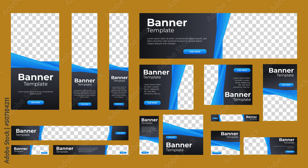 Poster modern banner design web template set, horizontal header web banner. modern gradient blue cover head