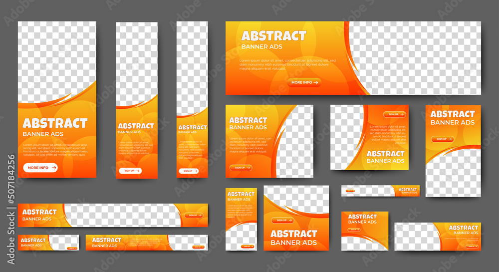 Poster abstract banner design web template set, horizontal header web banner. modern gradient orange cover 