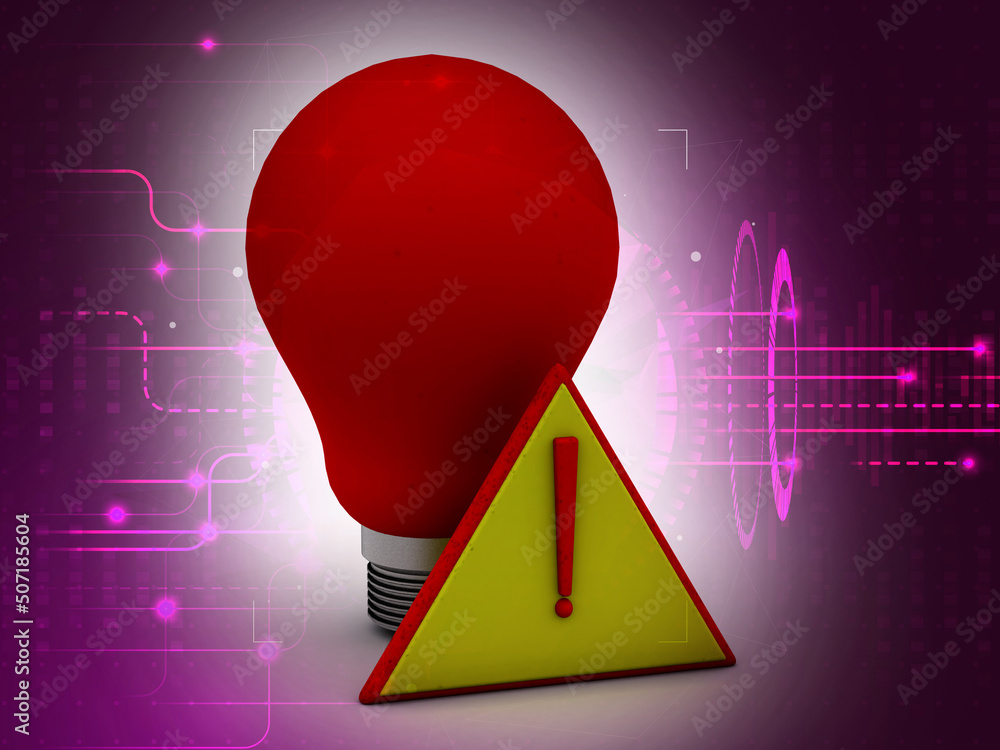 Poster 3d rendering bulb with alert sign with digital background