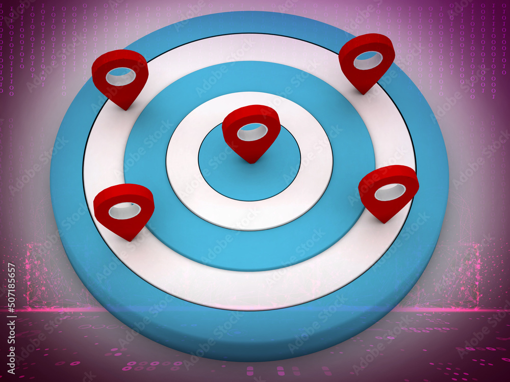 Poster 3d rendering dart navigation sign on dartboard