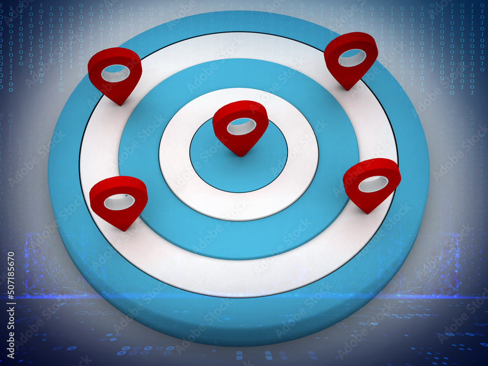 Poster 3d rendering dart navigation sign on dartboard