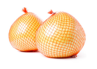 Two pomelos fruit packed isolated on white background.