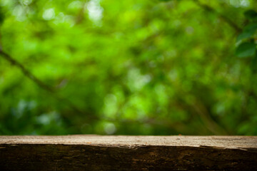 Empty table at summer garden. old wood texture. nature, forest, farming, natural countryside, food background concept 