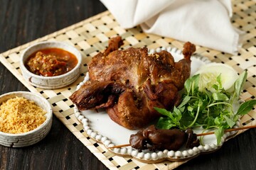 Fried Duck or Bebek Goreng, Indonesian Traditional Dish Made from Deepn Fried Duck with Spice
