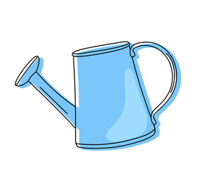 Vector illustration of a hand drawn blue watering can isolated on a white background. © Viktoriia