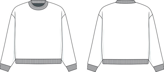 Oversized crewneck sweater flat technical drawing illustration mock-up template for design and tech packs men or unisex fashion CAD streetwear women.	
