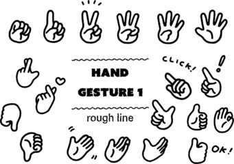 Obraz premium 白黒のラフで柔らかい線画のハンドサインのベクターイラストセット