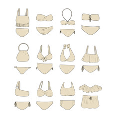ベージュのビキニ水着のイラストセット