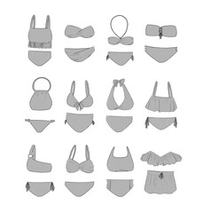 グレーのビキニ水着のイラストセット