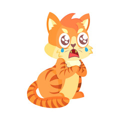 Isolated sad cat character crying Vector illustration