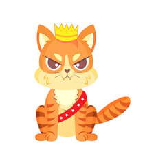 Isolated angry cute cat character with a king crown Vector illustration