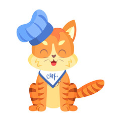 Isolated happy cute cat character with a chef hat Vector illustration