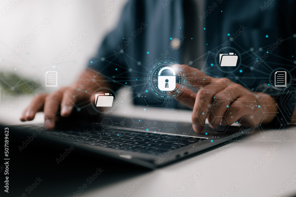 Leinwandbilder Security document. Manage documents (DMS). Cryptography. Online documentation and file storage. Cloud computing file access login.
