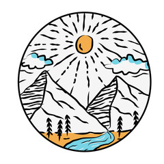 two mountain with sunny bright weather and blue river