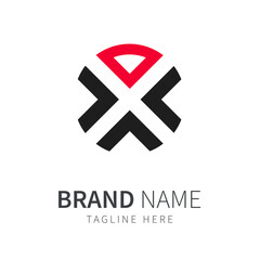 abstract X logo with red color on top icon design template vector