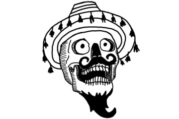Mexican Skull wearing sombrero hat Illustration
