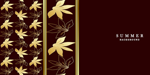 Luxury dark red brown background with gold leaves
