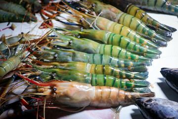 Large Fresh Prawns as Delicious Seafood in the Markets of Kuakata Sea Beach, Bangladesh