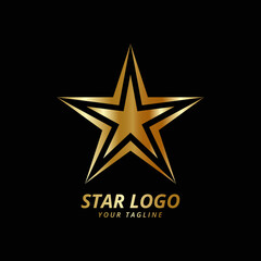 Obraz premium Gold star logo vector Illustration with black background