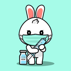 Cute rabbit design with mask and vaccine covid 19