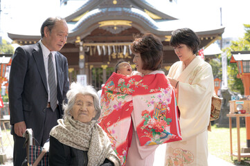 家族写真　お宮参り