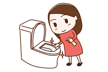 （全身斜め）頑張ってトイレをピカピカに綺麗に掃除した女性