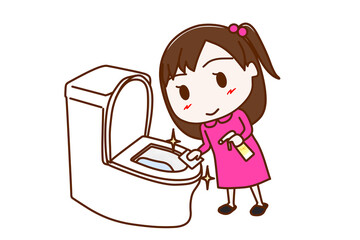 （全身斜め）頑張ってトイレをピカピカに綺麗に掃除した少女