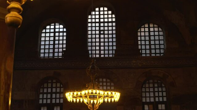 the beautiful details of the windows, the wall,  the interior design of the Hagia Sophia mosque, Turkey.