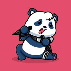 Obraz na płótnie Canvas Cute Ninja Panda Cartoon Vector Icon Illustration. Animal Mascot Icon Concept Isolated Premium Vector. Flat Cartoon Style
