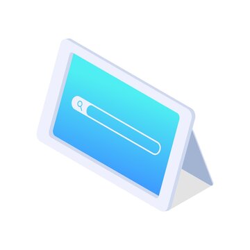 Digital Tablet With Search Bar. Isometric Vector Illustration