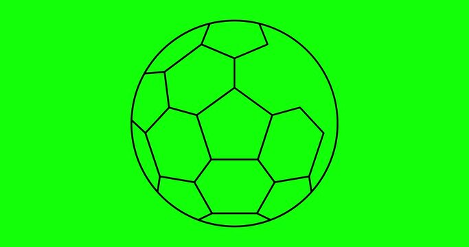Continuous one line drawing of soccer ball. Black pentagons and white hexagons gradually appear after outlines drawn. Motion animation. Football concept symbol. Professional sports equipment.
