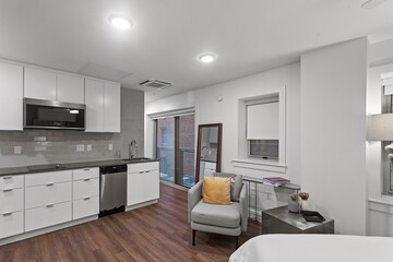 modern kitchen interior with dining table