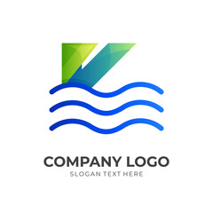 Fototapeta premium letter K sea logo vector with 3d colorful style