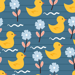 seamless pattern cartoon duck and flower. cute pattern for kids