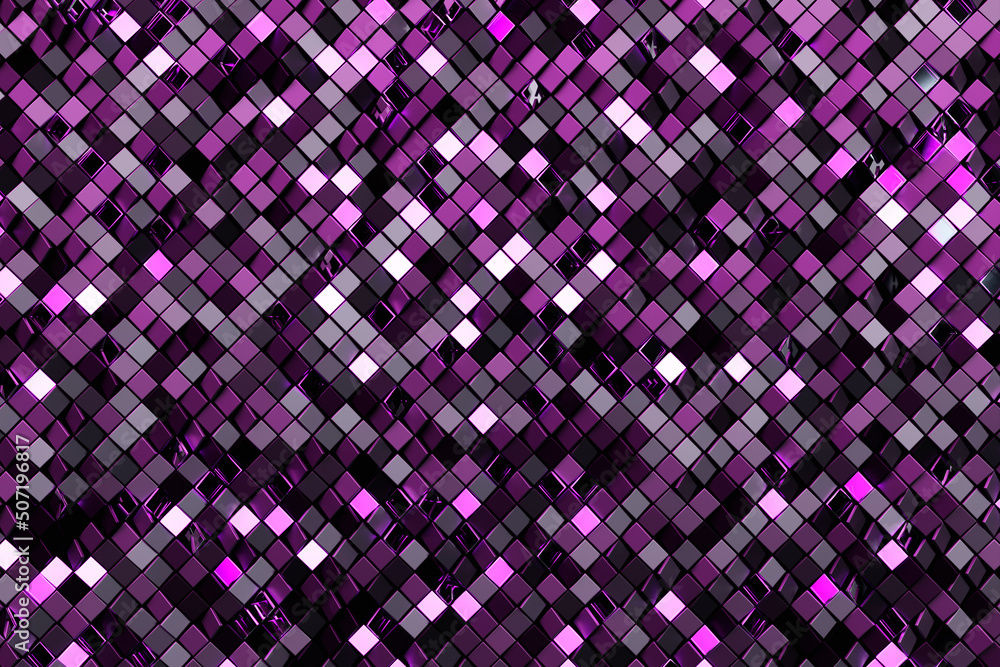 Poster 3d rendering. purple pattern of cubes of different shapes. minimalistic pattern of simple shapes, si