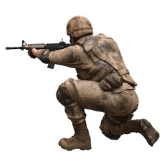 Soldier with a machine gun isolated white background 3d illustration