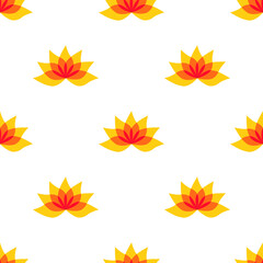 Beautiful Lotus flower with petals isolated on white background is in Seamless pattern - vector illustration