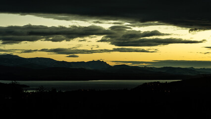 Obraz premium Bariloche and Lake Nahuel Huapi in Argentina. View from Cerro Catedral at dawn