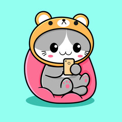 cute cat design with phone