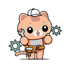 vector of cute ginger cat wearing mechanical equipment