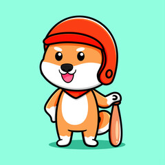 Cute shiba inu design with baseball bat and helmet