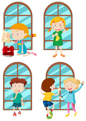 Fototapeta na wymiar Set of simple kids cartoon characters