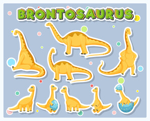 Set of cute brontosaurus dinosaur cartoon characters © blueringmedia