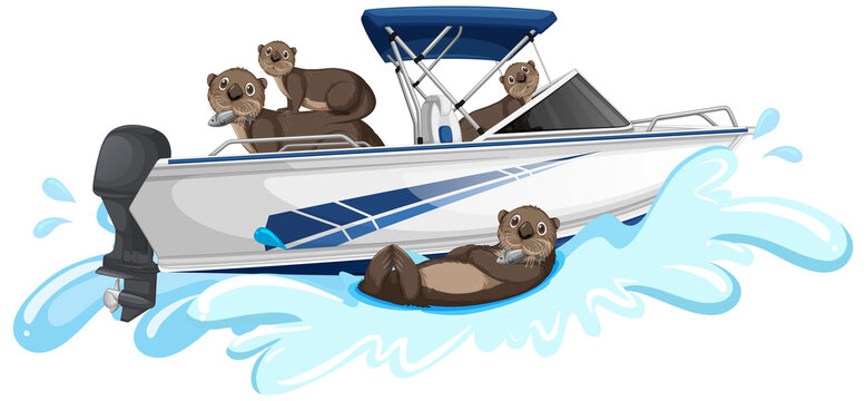 Group of otters on speedboat