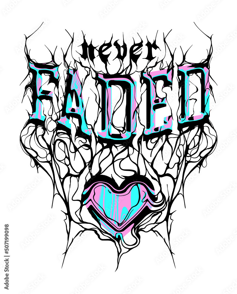 Poster metal, rock style typographic slogan print design with heart shape