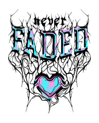metal, rock style typographic slogan print design with heart shape