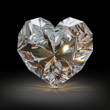 Diamond in the shape of heart on black background.