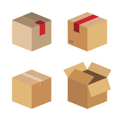 box flat icon set, cardboard delivery package
