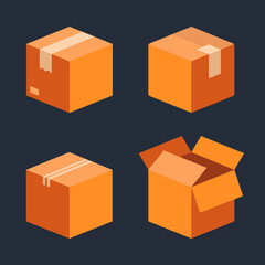 Cardboard packaging for delivery icons, box vector illustration