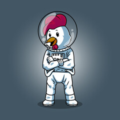Chicken Astronaut Cartoon Vector Icon Illustration. Science Technology Icon Concept Isolated Premium Vector. Flat Cartoon Style